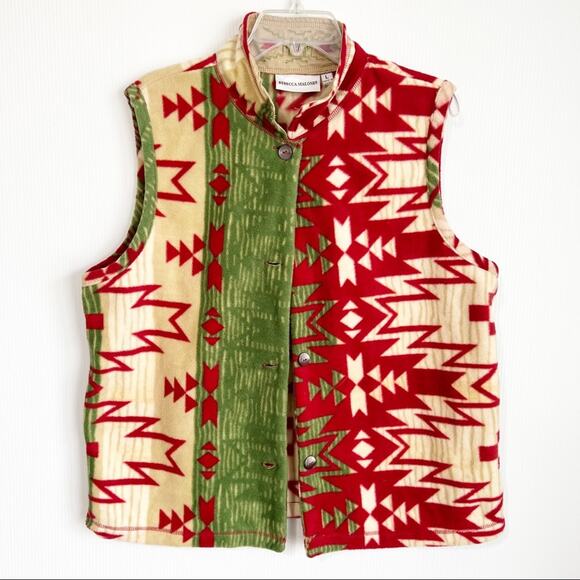 Rebecca Malone Aztec Southwest Fleece Button Down Vest Large - Picture 1 of 11